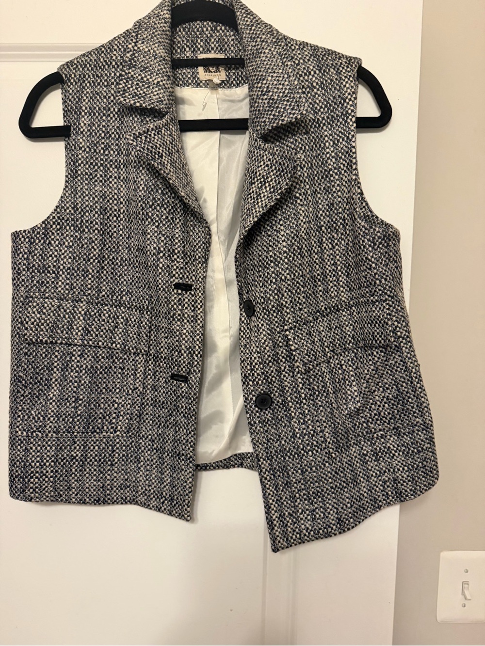 Anne Klein Black and Gray Tweed Sleeveless Vest